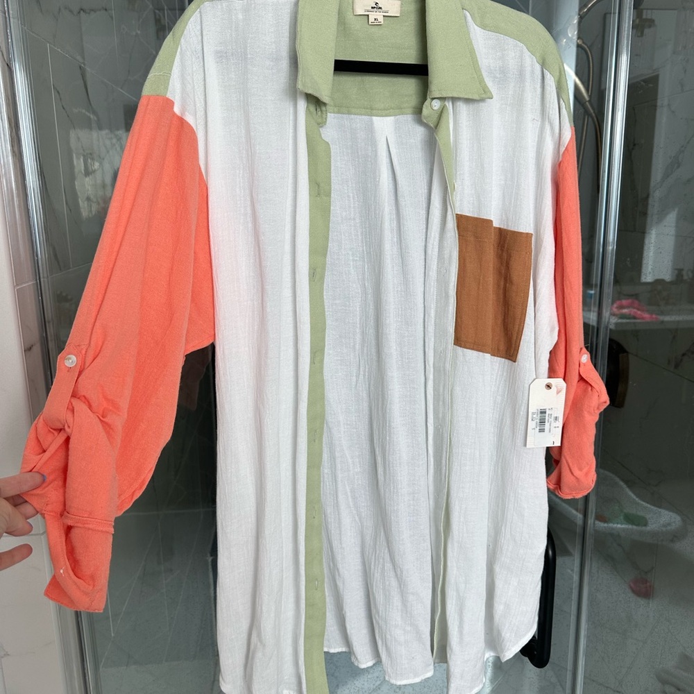 Rip Curl Coral and White swimsuit cover up shirt